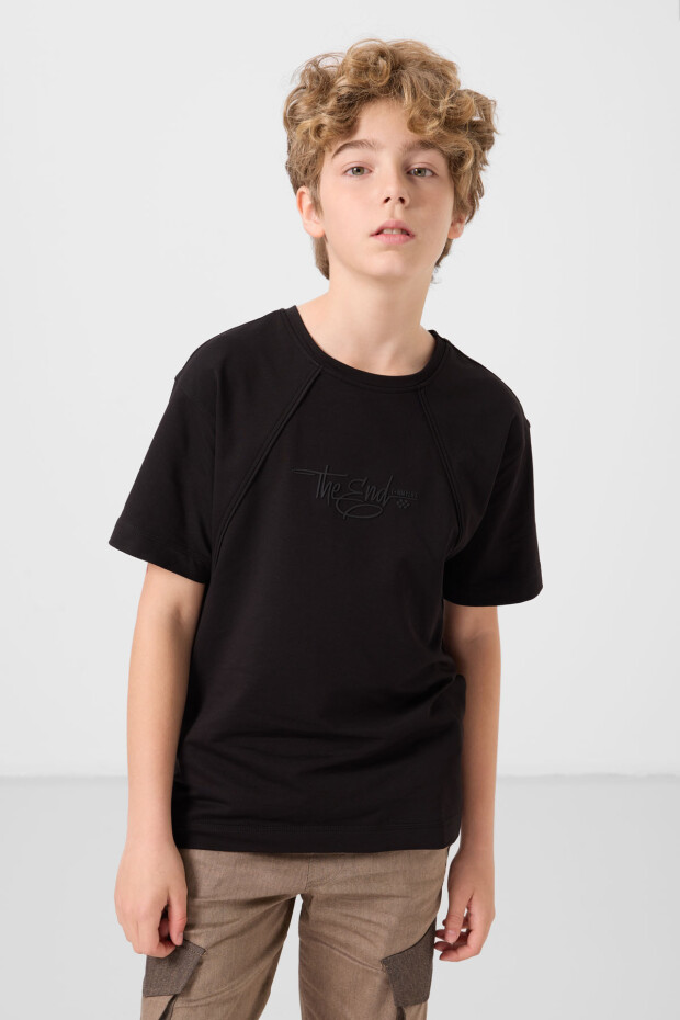 Siyah Pamuklu Yumuşak Dokulu Oversize Baskılı Erkek Çocuk T-Shirt - 11285 - 4