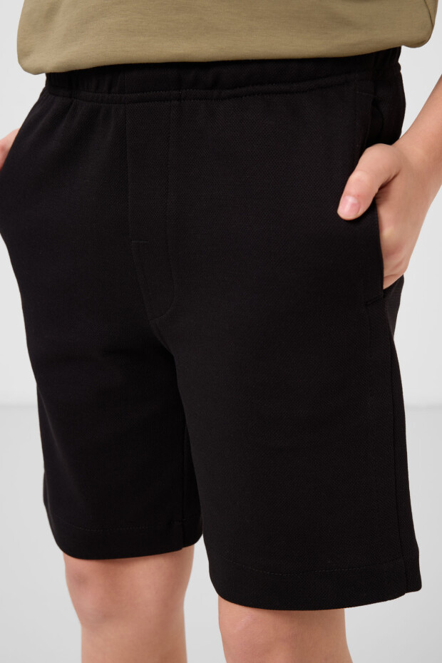Siyah Pamuklu Yumuşak Dokulu Standart Fit Basic Erkek Çocuk Şort - 11293 - 4