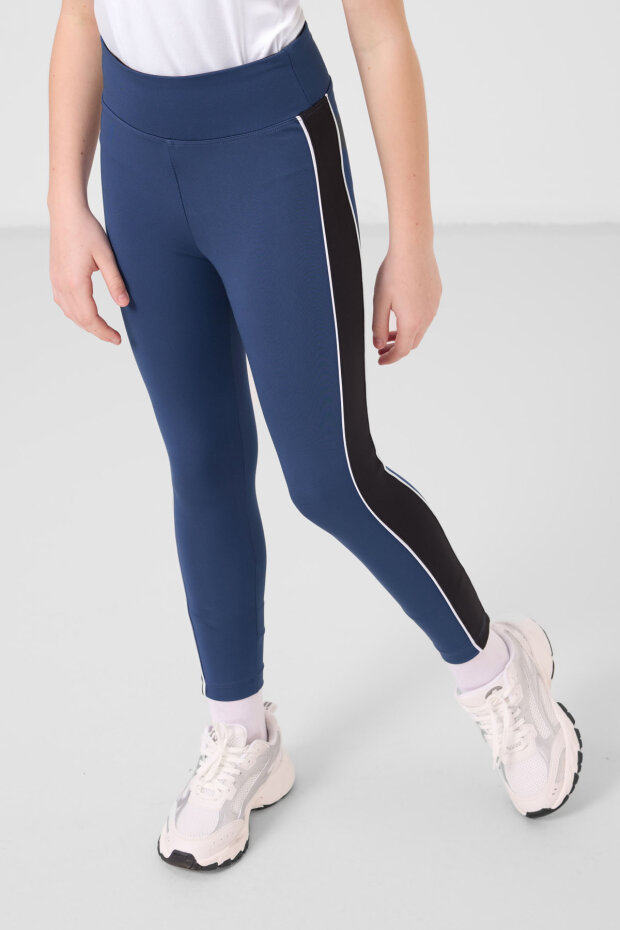 Siyah-Parlament O Yaka Yan Şerit Detaylı Standart Fit Performans Kız Çocuk Tayt Takım - 75191 - 2