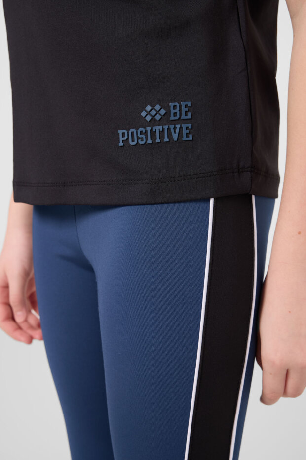 Siyah-Parlament O Yaka Yan Şerit Detaylı Standart Fit Performans Kız Çocuk Tayt Takım - 75191 - 4