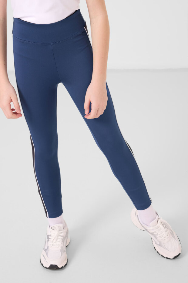 Siyah-Parlament O Yaka Yan Şerit Detaylı Standart Fit Performans Kız Çocuk Tayt Takım - 75191 - 6