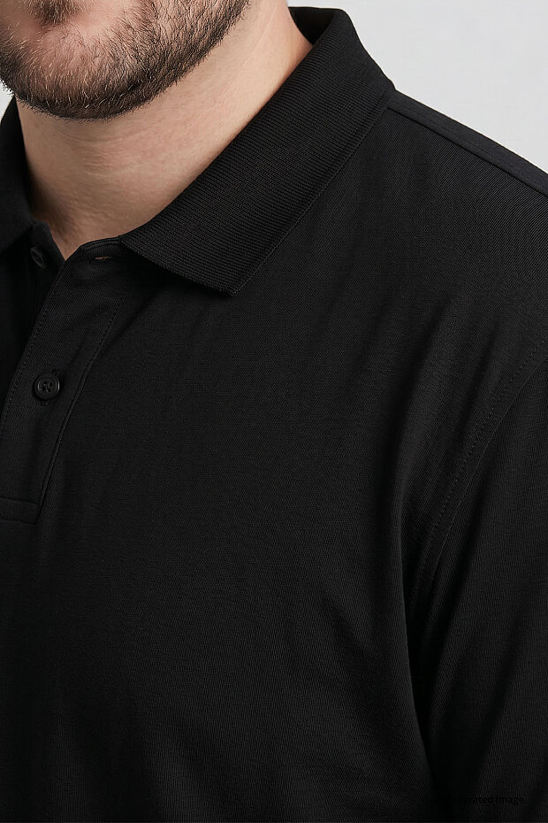 Siyah Polo Yaka Büyük Beden Battal Erkek T-Shirt - 88511 - 4
