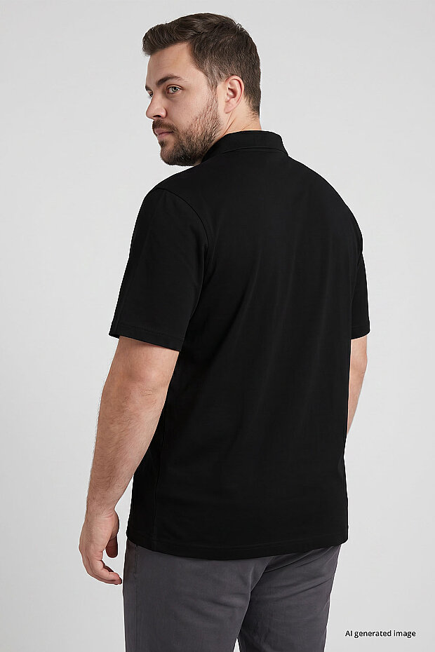 Siyah Polo Yaka Büyük Beden Battal Erkek T-Shirt - 88511 - 6