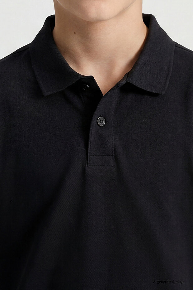 Siyah Polo Yaka Standart Fit Basic Unisex Çocuk T-Shirt - 11330 - 5