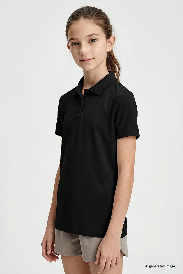 Siyah Polo Yaka Standart Fit Basic Unisex Çocuk T-Shirt - 11330 - 3
