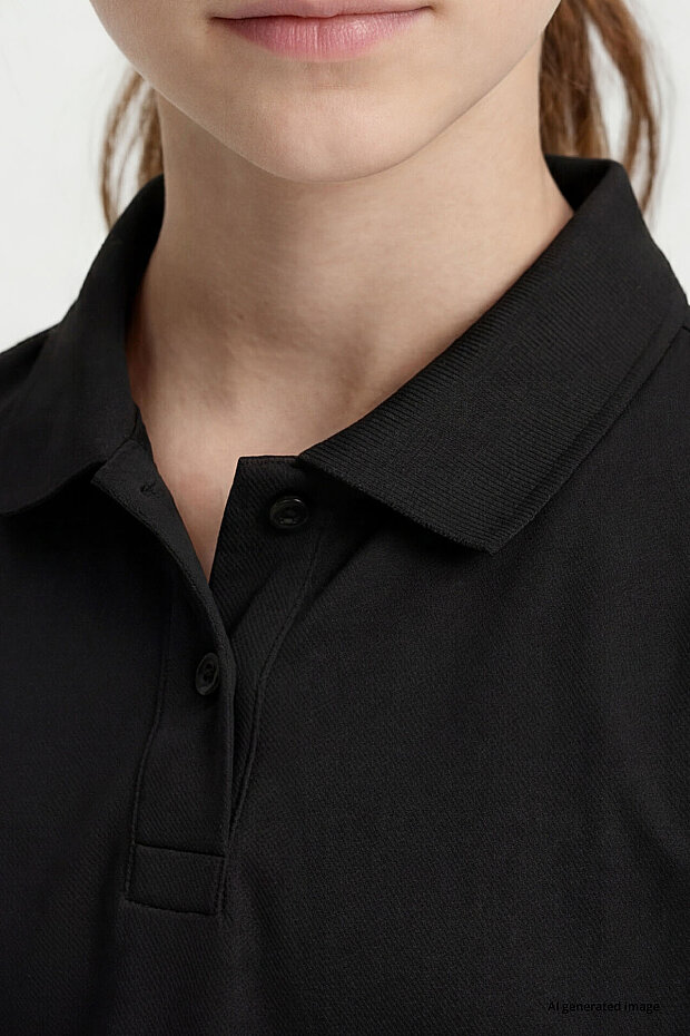 Siyah Polo Yaka Standart Fit Basic Unisex Çocuk T-Shirt - 11330 - 6
