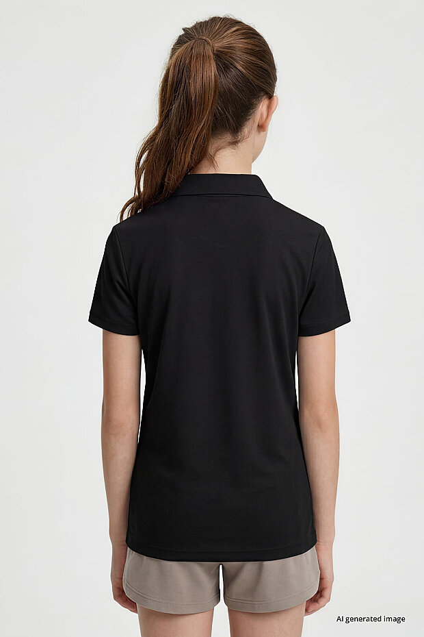 Siyah Polo Yaka Standart Fit Basic Unisex Çocuk T-Shirt - 11330 - 7