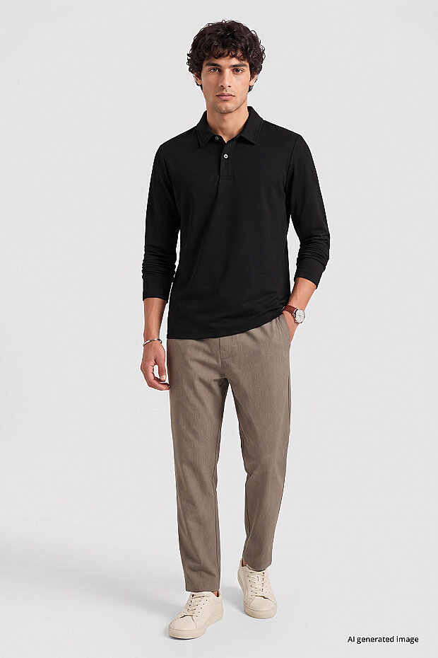 Siyah Rahat Form Basic Erkek Polo Yaka T-Shirt - 88512 - 1