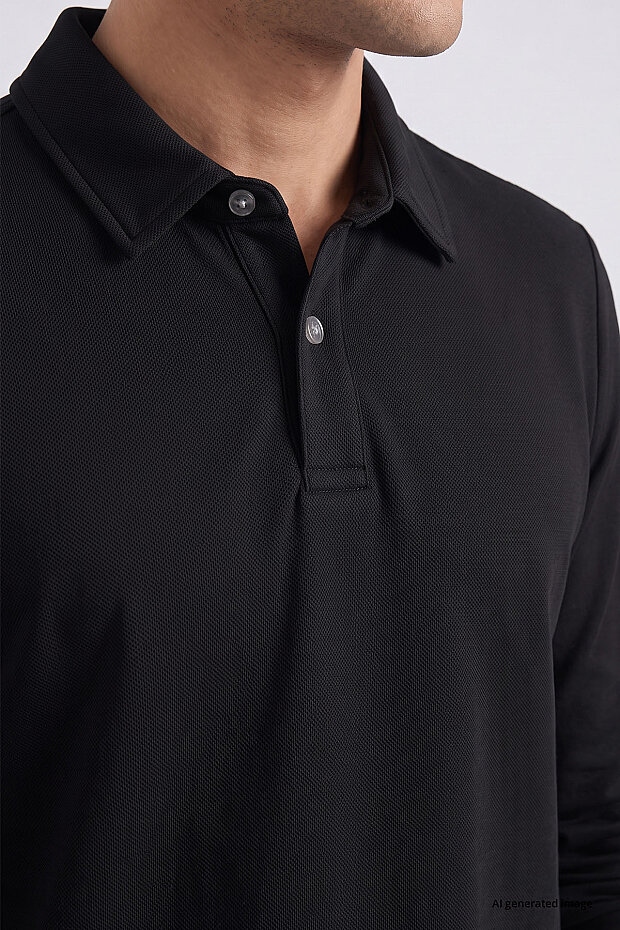 Siyah Rahat Form Basic Erkek Polo Yaka T-Shirt - 88512 - 3