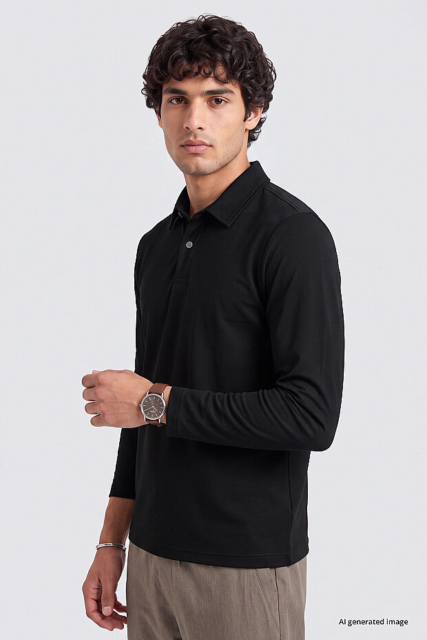 Siyah Rahat Form Basic Erkek Polo Yaka T-Shirt - 88512 - 4