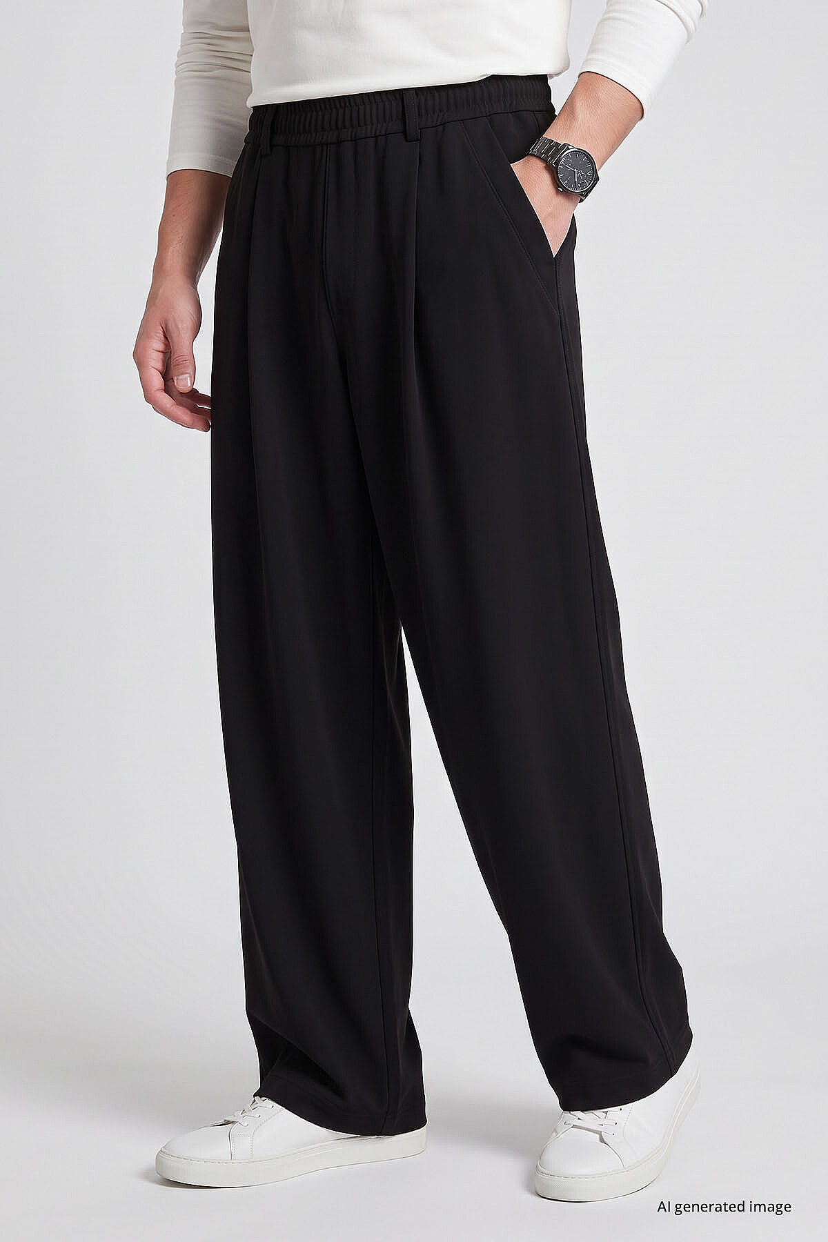 Siyah Rahat Form Erkek Palazzo Pantolon - 82199 - TOMMYLIFE (1)