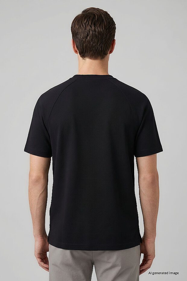 Siyah Rahat Form Esnek Nefes Alabilir Erkek T-Shirt - 88495 - 3