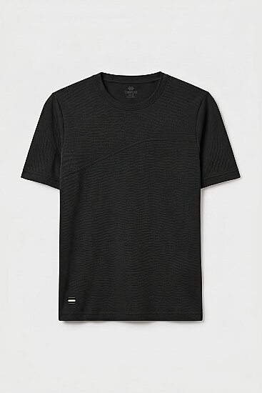 Siyah Rahat Form Yüzeyi Dokulu Ön Dikiş Detaylı Erkek T-Shirt - 88437 