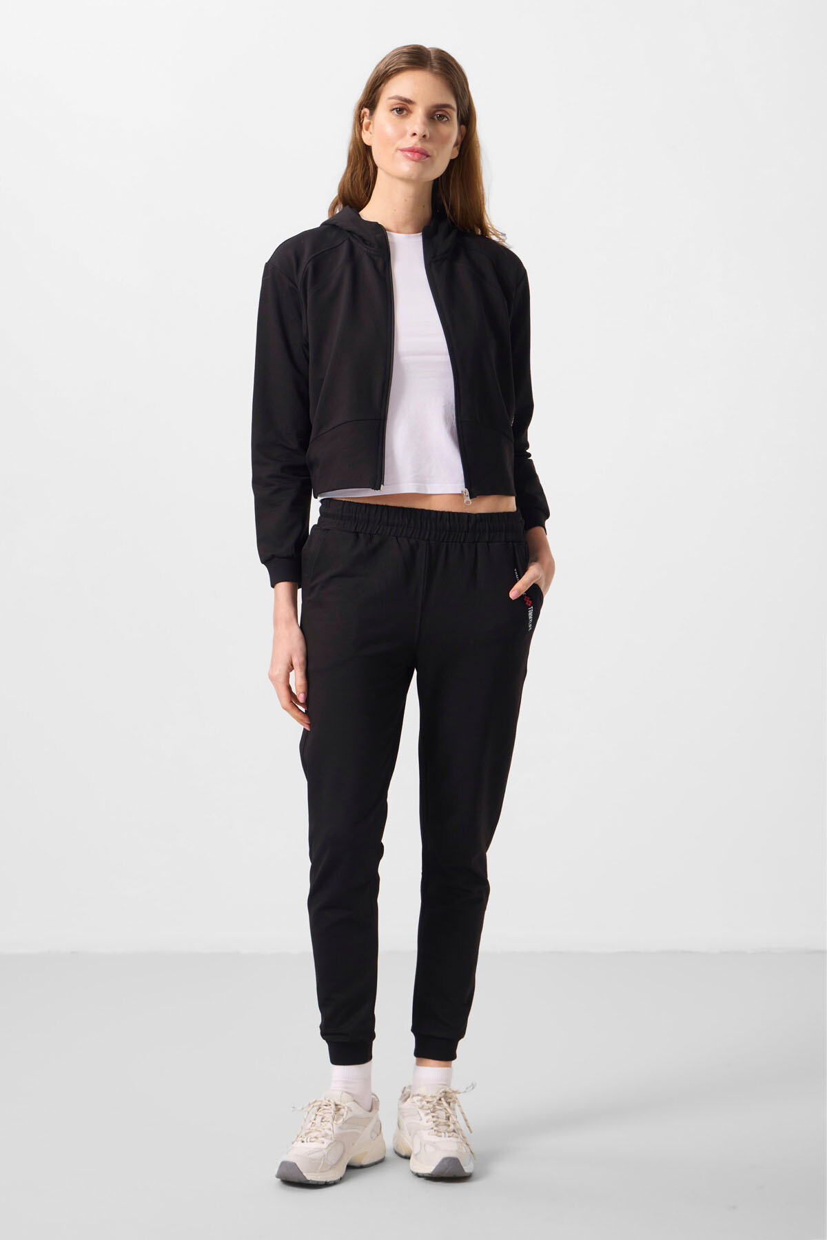 Siyah Kapüşonlu Fermuarlı Oversize Kadın Eşofman Takım - 95328 - TOMMYLIFE