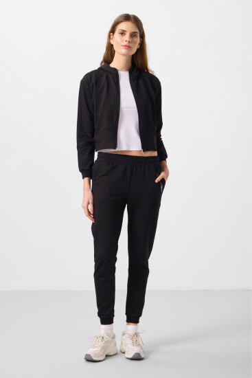 Siyah Kapüşonlu Fermuarlı Oversize Kadın Eşofman Takım - 95328 - TOMMYLIFE