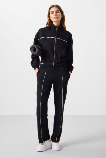 Siyah Yumuşak Dokulu Dik Yaka Oversize Lastikli Kadın Eşofman Takım - 95349 - TOMMYLIFE