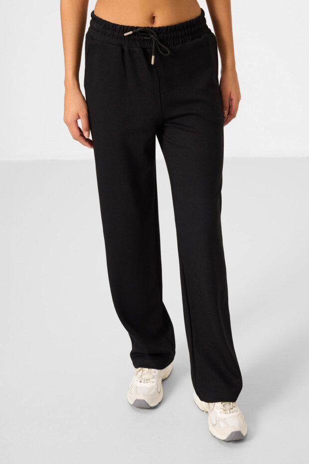 Siyah Yumuşak Dokulu Kapüşonlu Oversize Kadın Eşofman Tunik Takım - 95348 - 2