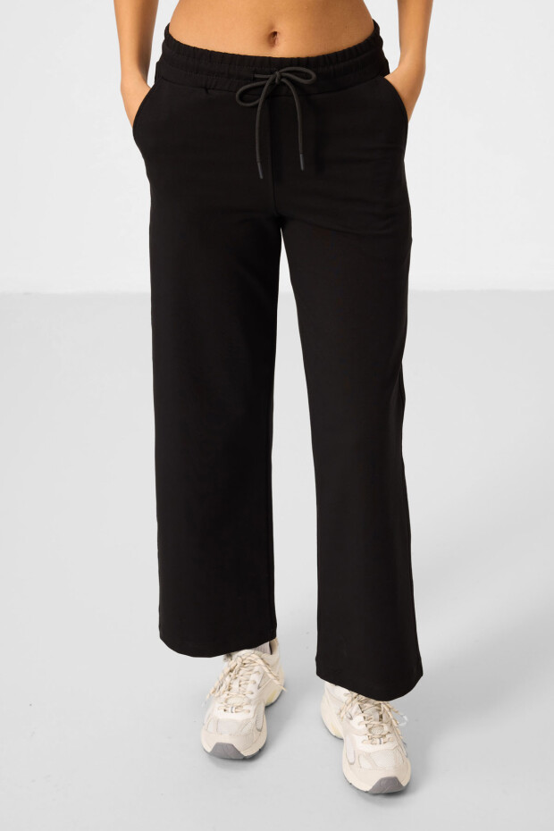 Siyah Dik Yaka Fermuarlı Pamuklu Kadın Eşofman Tunik Takım - 95346 - 2