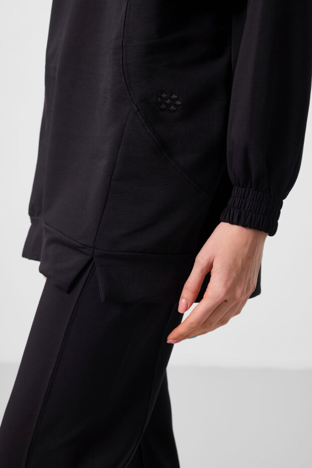 Siyah O Yaka Basic Oversize Kadın Eşofman Tunik Takım - 95347 - 4