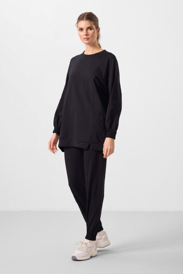 Siyah O Yaka Basic Oversize Kadın Eşofman Tunik Takım - 95347 - 1