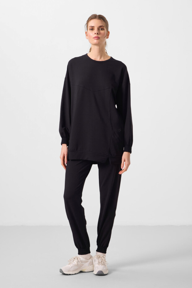 Siyah O Yaka Basic Oversize Kadın Eşofman Tunik Takım - 95347 - 5