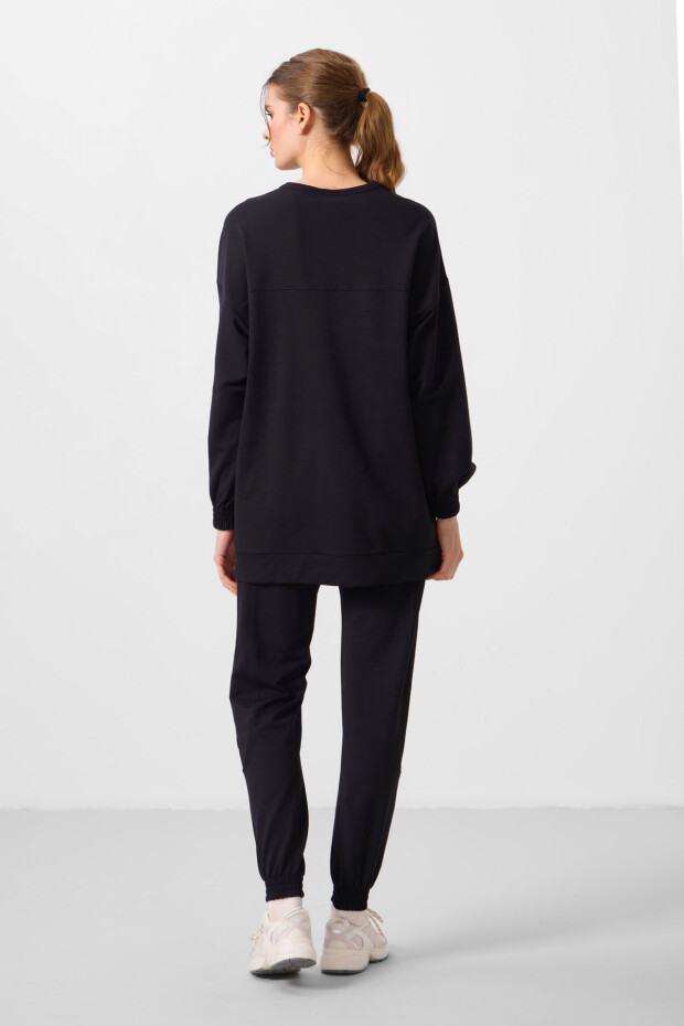 Siyah O Yaka Basic Oversize Kadın Eşofman Tunik Takım - 95347 - 7