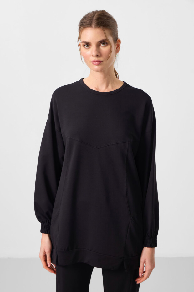 Siyah O Yaka Basic Oversize Kadın Eşofman Tunik Takım - 95347 - 3
