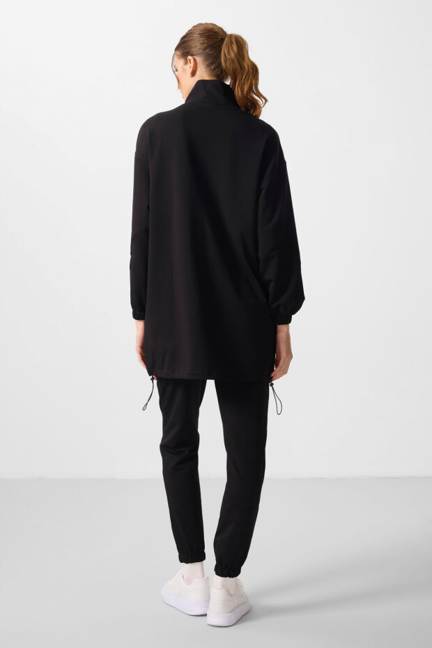 Siyah Dik Yaka Fermuarlı Rahat Form Kadın Eşofman Tunik Takım - 95345 - 7