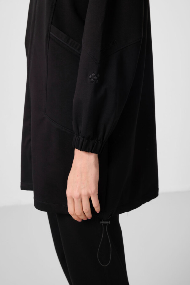 Siyah Dik Yaka Fermuarlı Rahat Form Kadın Eşofman Tunik Takım - 95345 - 6