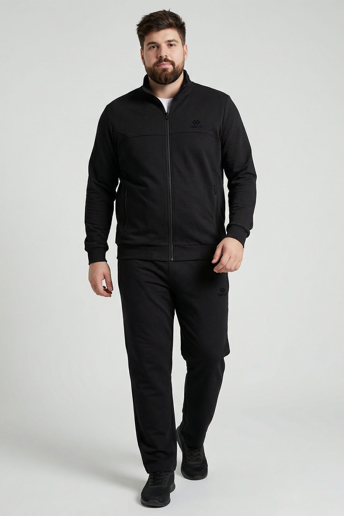 Siyah Dik Yaka Battal Büyük Beden Erkek Eşofman Takım - 85176 - TOMMYLIFE