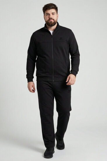 Siyah Dik Yaka Battal Büyük Beden Erkek Eşofman Takım - 85176 