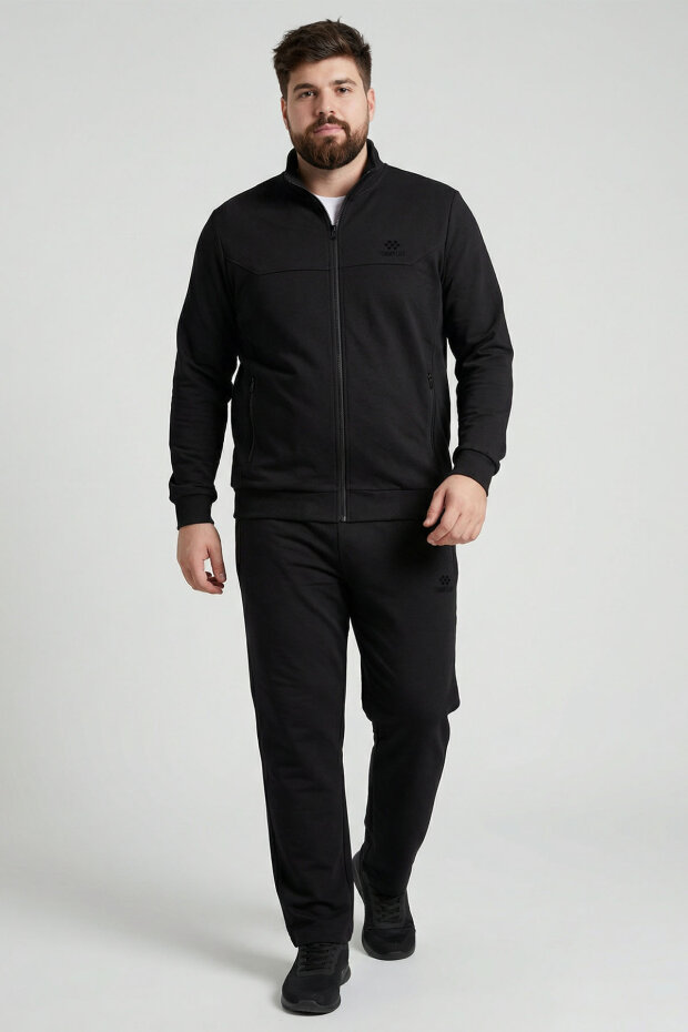 Siyah Dik Yaka Battal Büyük Beden Erkek Eşofman Takım - 85176 - 1