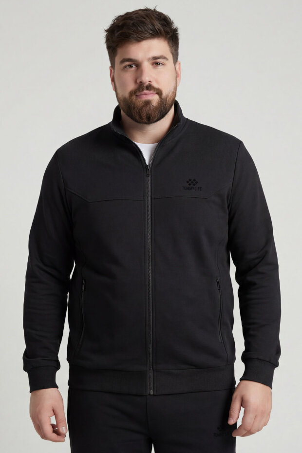 Siyah Dik Yaka Battal Büyük Beden Erkek Eşofman Takım - 85176 - 3