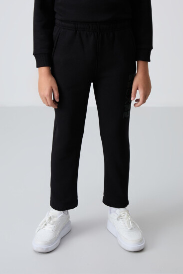 Siyah Pamuklu Kalın İçi Tüylü Yumuşak Dokulu Standart Fit Baskılı Erkek Çocuk Eşofman Takım - 11233 - TOMMYLIFE (1)