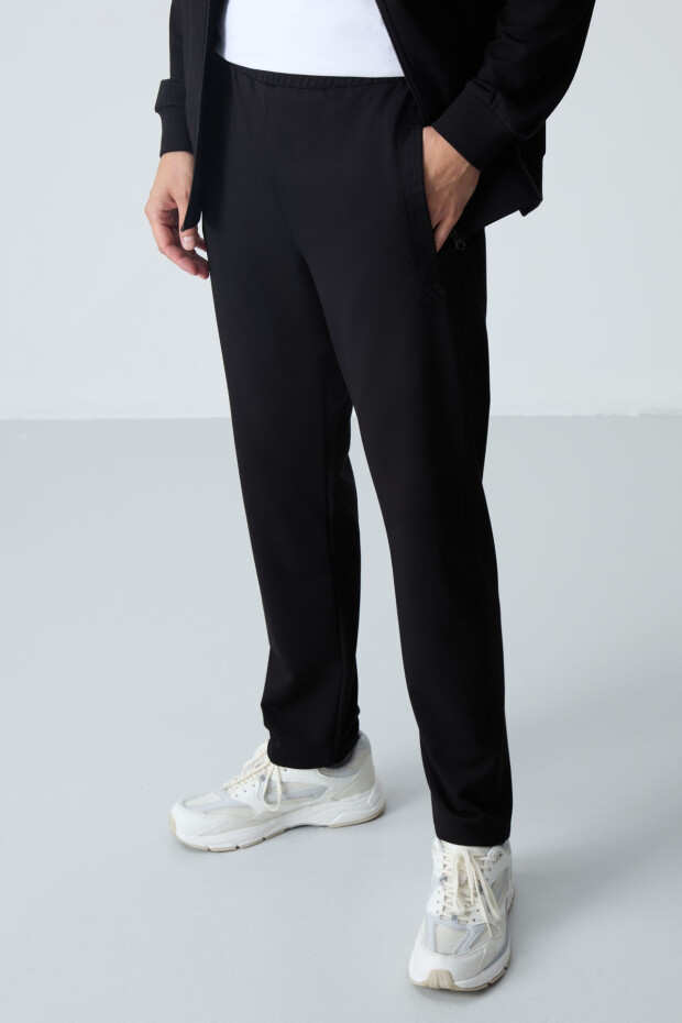 Siyah Pamuklu Kalın Yumuşak Dokulu Comfort Fit Basic Erkek Eşofman Takım - 85260 - 7