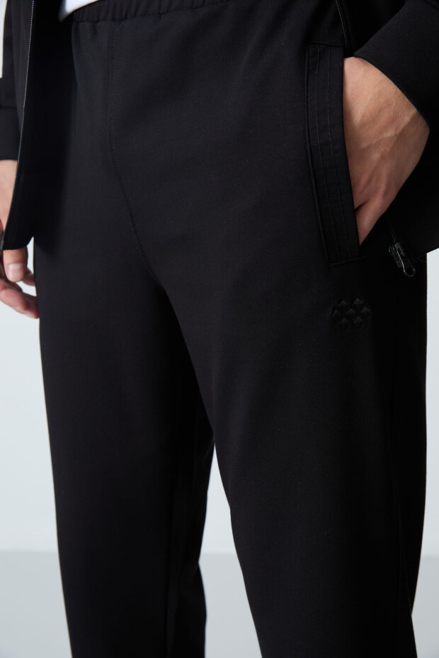 Siyah Pamuklu Kalın Yumuşak Dokulu Comfort Fit Basic Erkek Eşofman Takım - 85260 - 8