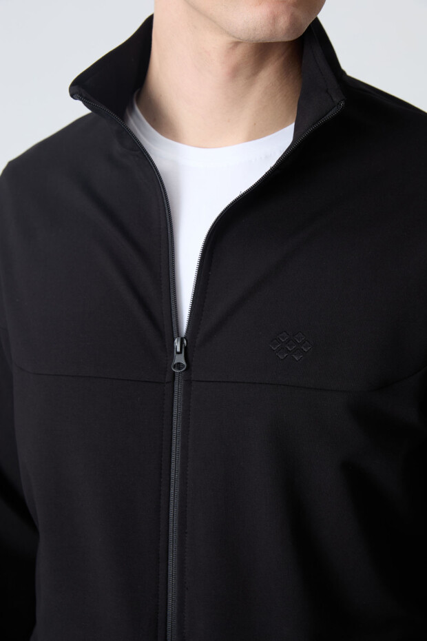 Siyah Pamuklu Kalın Yumuşak Dokulu Comfort Fit Basic Erkek Eşofman Takım - 85260 - 5