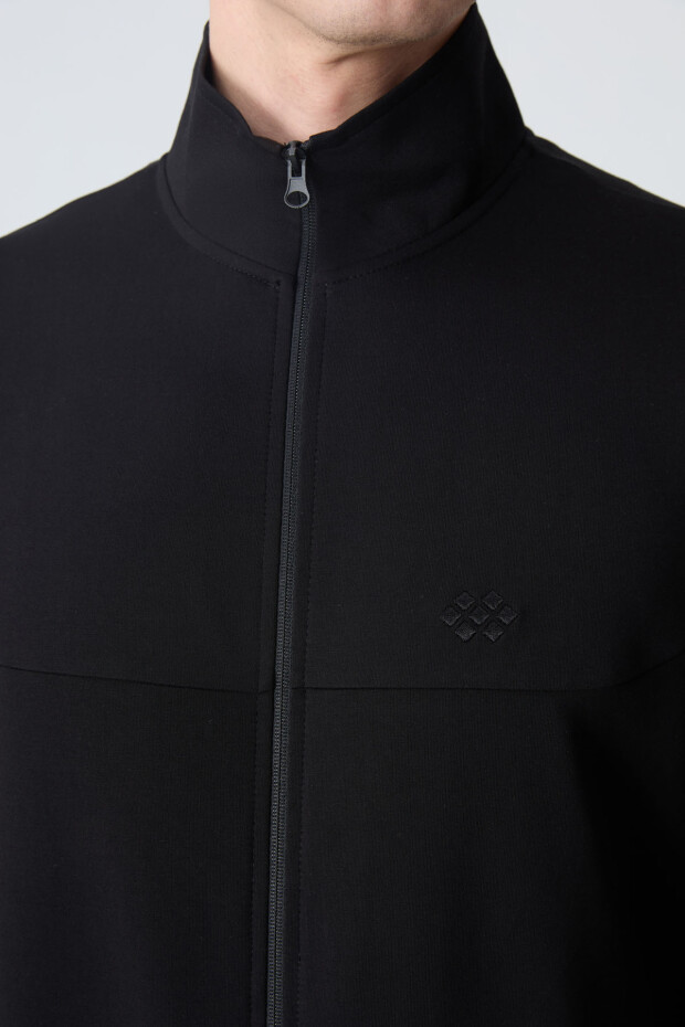 Siyah Pamuklu Kalın Yumuşak Dokulu Comfort Fit Basic Erkek Eşofman Takım - 85260 - 6