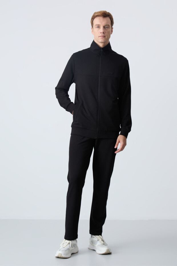 Siyah Pamuklu Kalın Yumuşak Dokulu Comfort Fit Basic Erkek Eşofman Takım - 85260 - 1