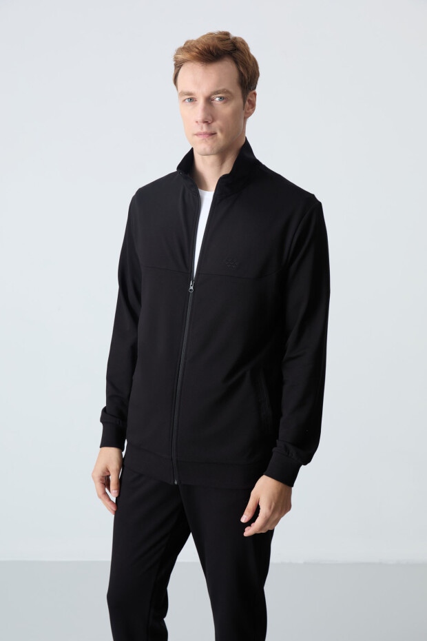 Siyah Pamuklu Kalın Yumuşak Dokulu Comfort Fit Basic Erkek Eşofman Takım - 85260 - 9