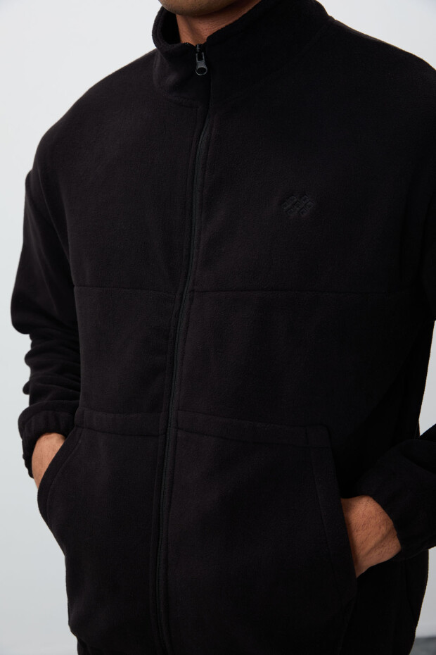 Siyah Kalın Yumuşak Dokulu Comfort Fit Nakışlı Erkek Eşofman Takım - 85269 - 5