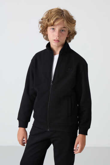 Siyah Pamuklu Kalın İçi Tüylü Yumuşak Dokulu Standart Fit Nakışlı Erkek Çocuk Eşofman Takım - 11256 - TOMMYLIFE (1)