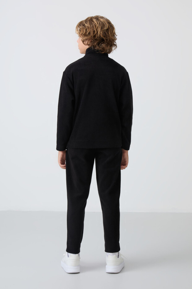 Siyah Kalın Yumuşak Dokulu Standart Fit Nakışlı Polar Erkek Çocuk Eşofman Takım - 11218 - 7