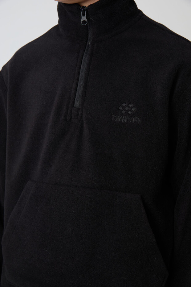 Siyah Kalın Yumuşak Dokulu Standart Fit Nakışlı Polar Erkek Çocuk Eşofman Takım - 11218 - 5