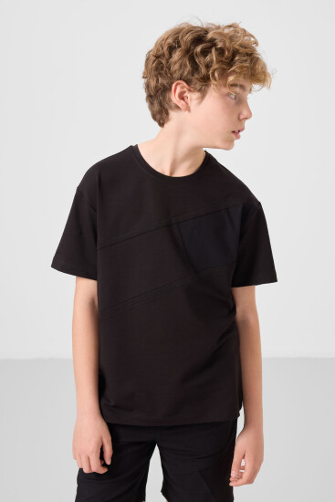 Siyah Pamuklu Oversize Fit Dokuma Hafif Esnek Chino Erkek Çocuk Şort Takım - 11275 - TOMMYLIFE (1)