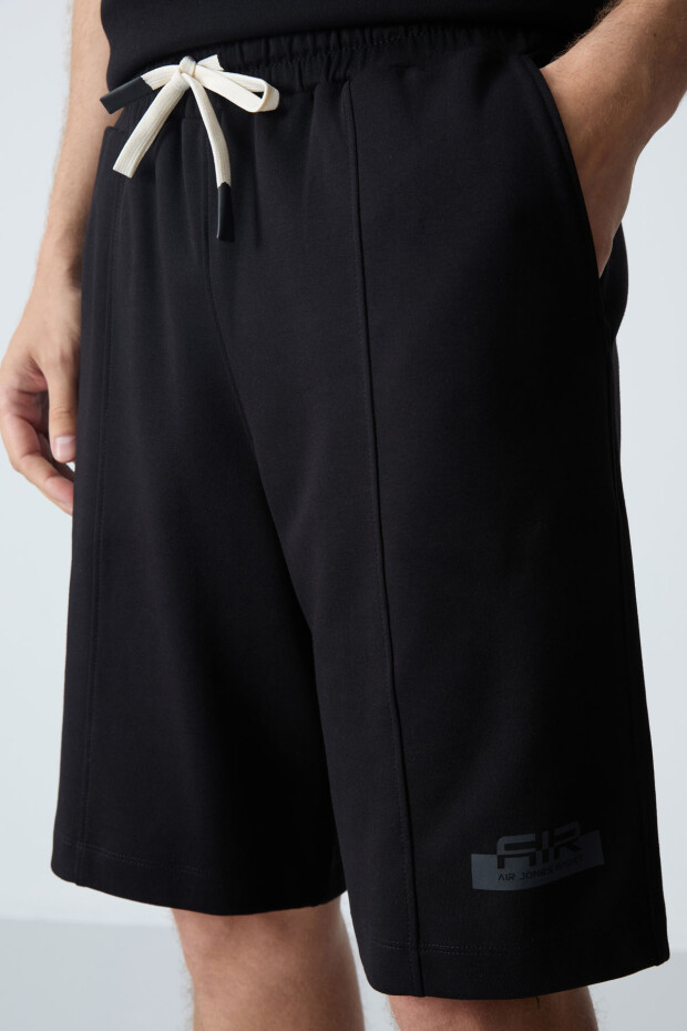 Siyah Pamuklu Kalın Yumuşak Dokulu Oversize Fit Basic Erkek Şort Takım - 85259 - 5