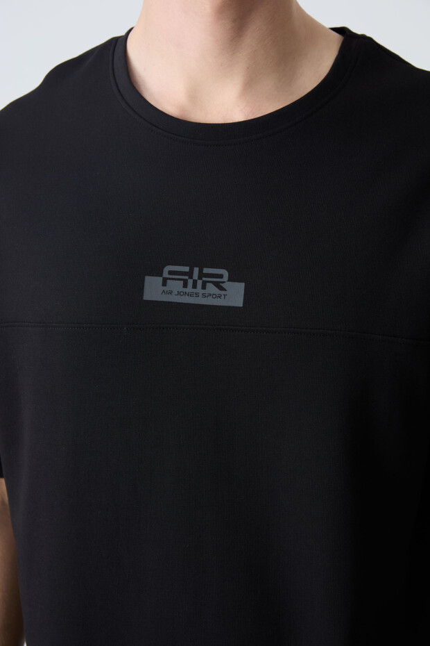 Siyah Pamuklu Kalın Yumuşak Dokulu Oversize Fit Basic Erkek Şort Takım - 85259 - 3