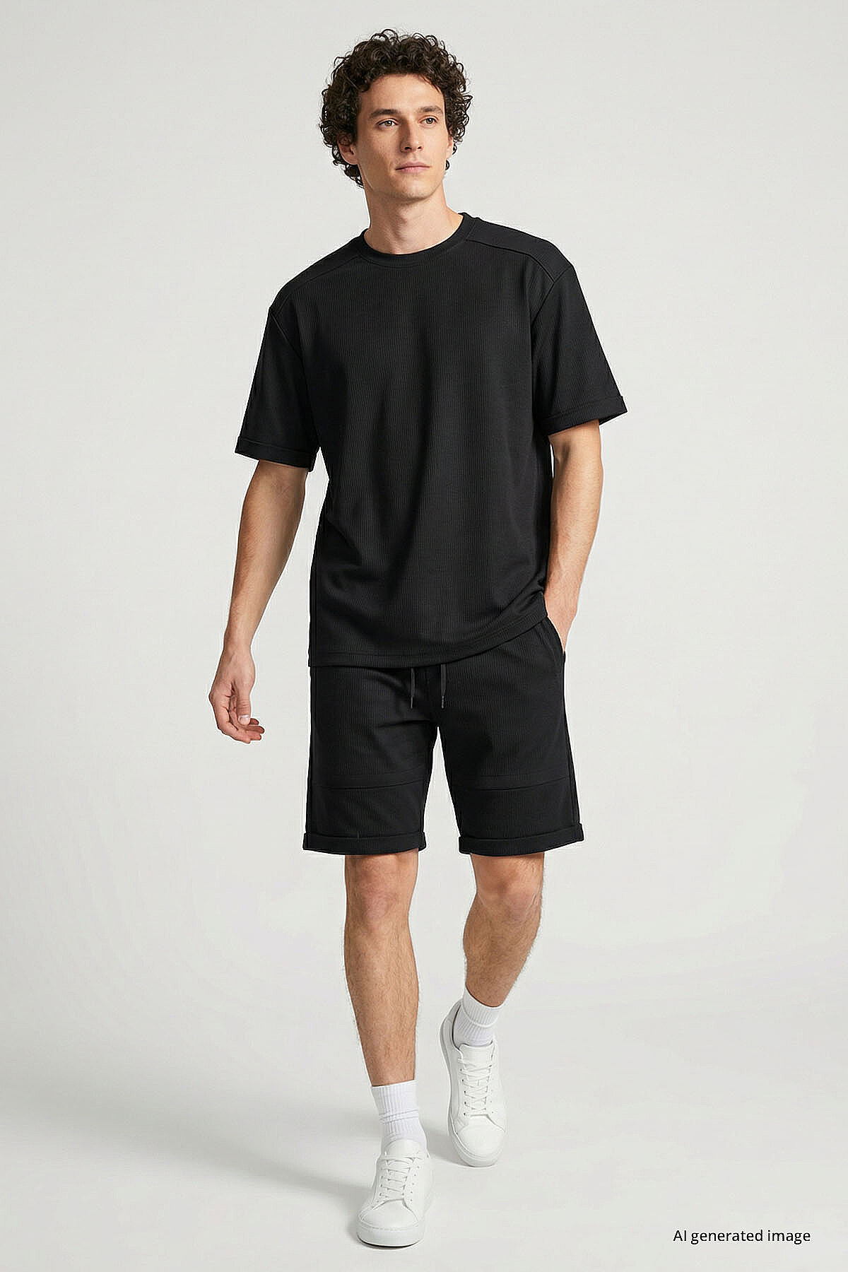 Siyah Oversize Fit Yumuşak Dokulu Basic Erkek Şort Takım - 85274 - TOMMYLIFE