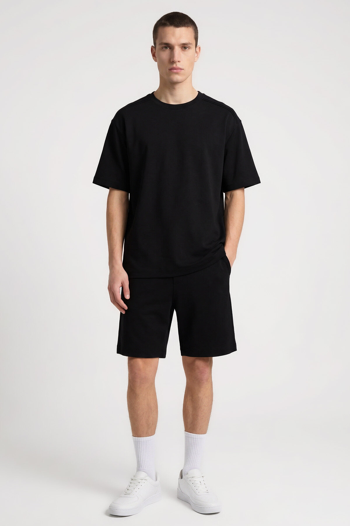 Siyah Oversize Fit Basic Erkek Şort Takım - 85292 - TOMMYLIFE