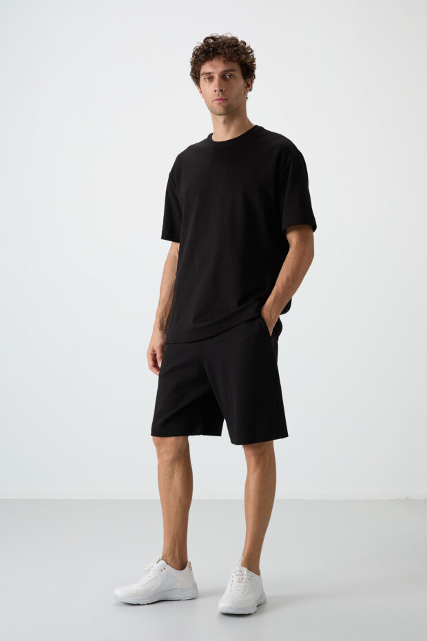 Siyah Oversize Fit Basic Erkek Şort Takım - 85292 - 3